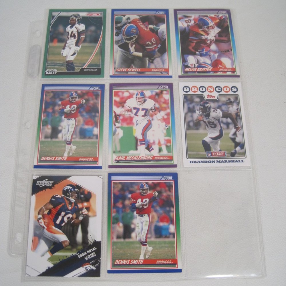 Lot of 8 Denver Broncos NFL Player Cards w/ Sheet